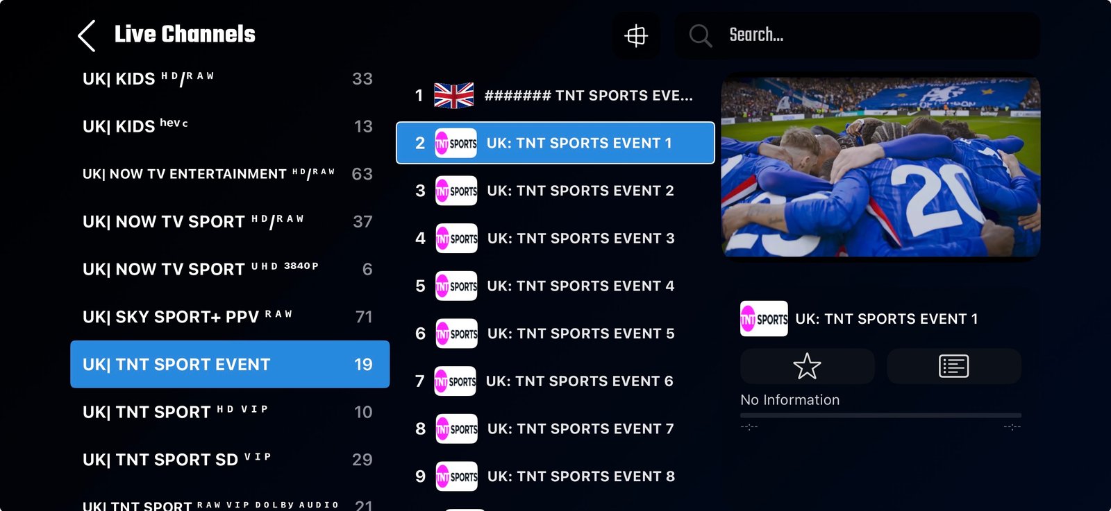 Amazon Fire TV Stick with IPTV app interface