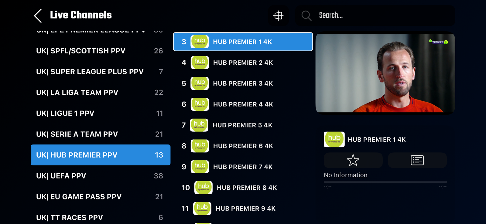 UK television channels lineup