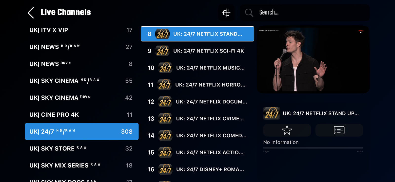IPTV UK channels interface